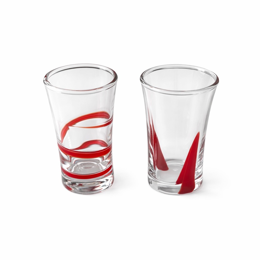 Pier 1 Imports Shot Glass Set Red Art Glass Tray Modern Bar Barware 7pc - Picture 3 of 10